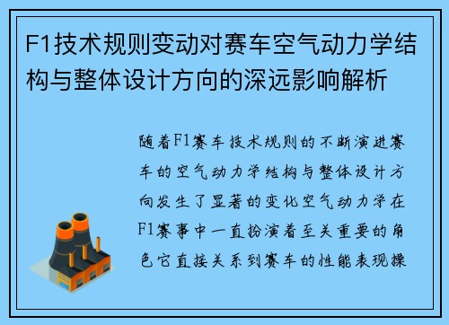 F1技术规则变动对赛车空气动力学结构与整体设计方向的深远影响解析 F1技术规则变动对赛车空气动力学结构与整体设计方向的深远影响解析