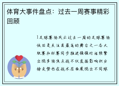 体育大事件盘点：过去一周赛事精彩回顾